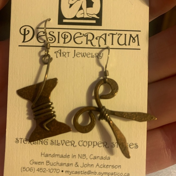 DESIDERATUM sterling silver/copper earrings with thread spool & scissors designs - Picture 2 of 2